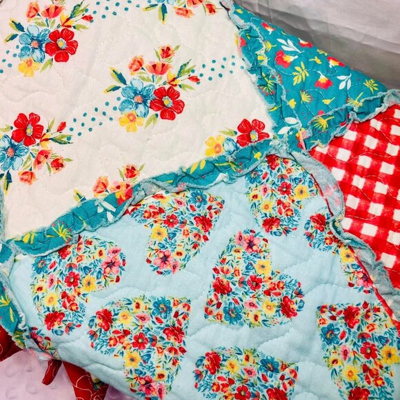 Baby Toddler Crib Quilt Blanket Pioneer Woman Handmade Binding 45"X45" Soft Nice - Picture 6 of 12